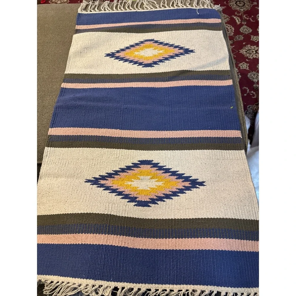 Vintage Handwoven Twill Woven Textile Rug Southwestern Style 33